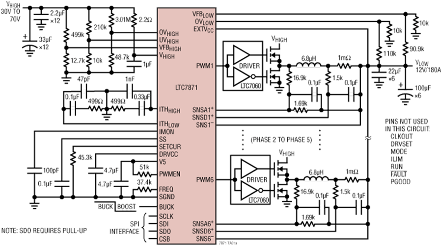 Application Circuit Diagram - Analog Devices Inc. LTC7871 Bidirectional Buck or Boost Controllers